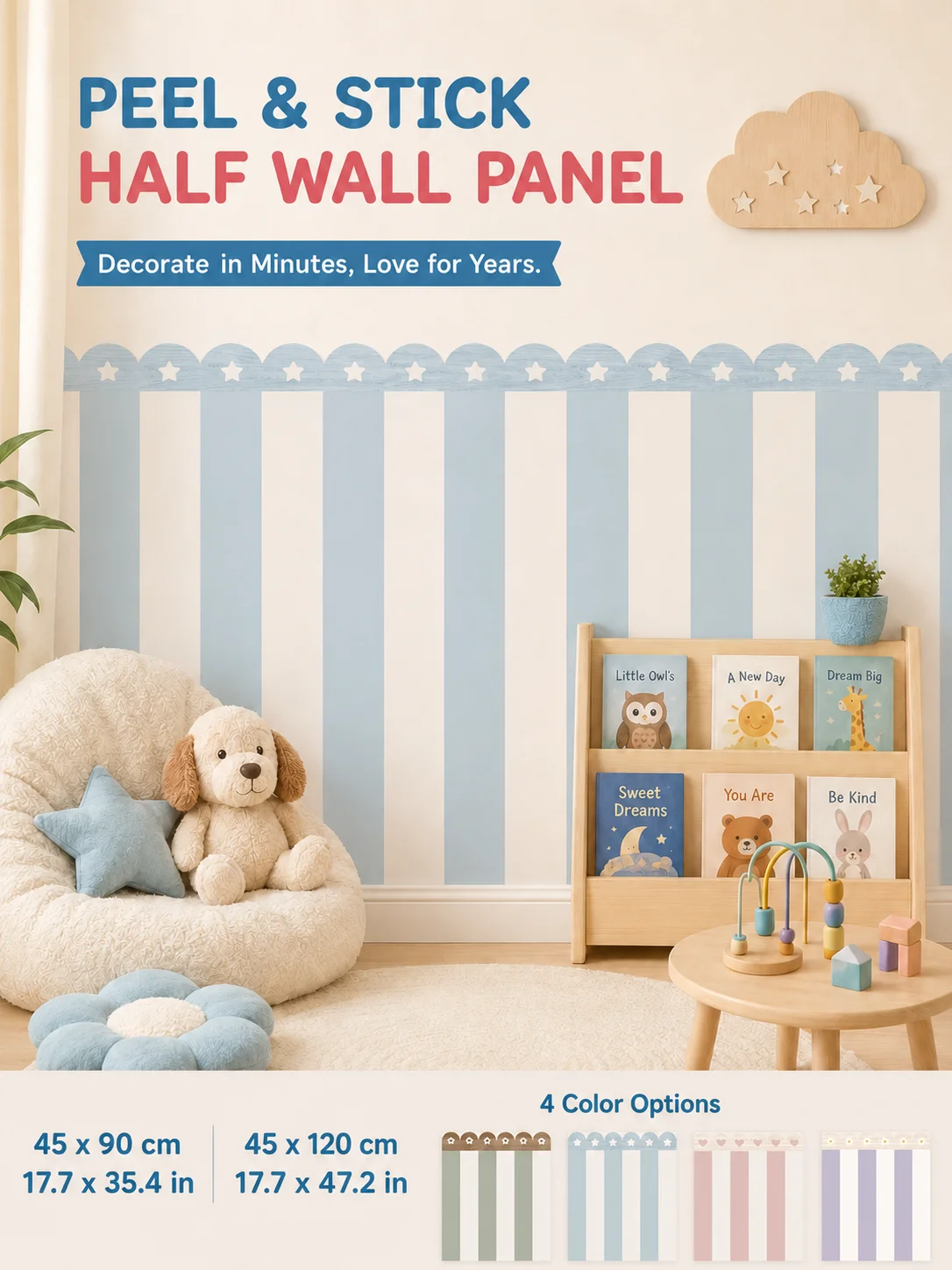 Peel and Stick Striped Half Wall Panel Decals, Scalloped Border Textured Wall Stickers, Removable Wallpaper for Interior Wall De