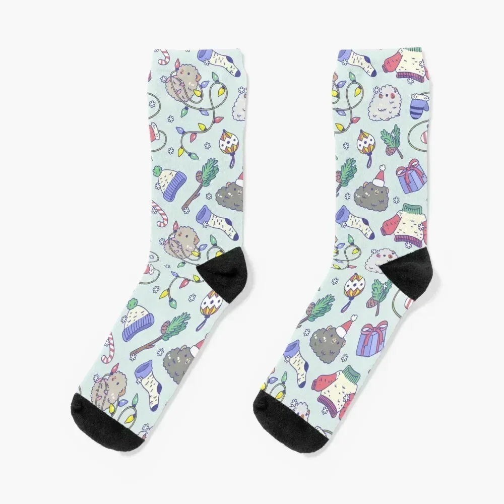 

Teddy guinea pigs Christmas Patten in Mint Green Background Socks aesthetic ankle gifts winter Socks Women's Men's