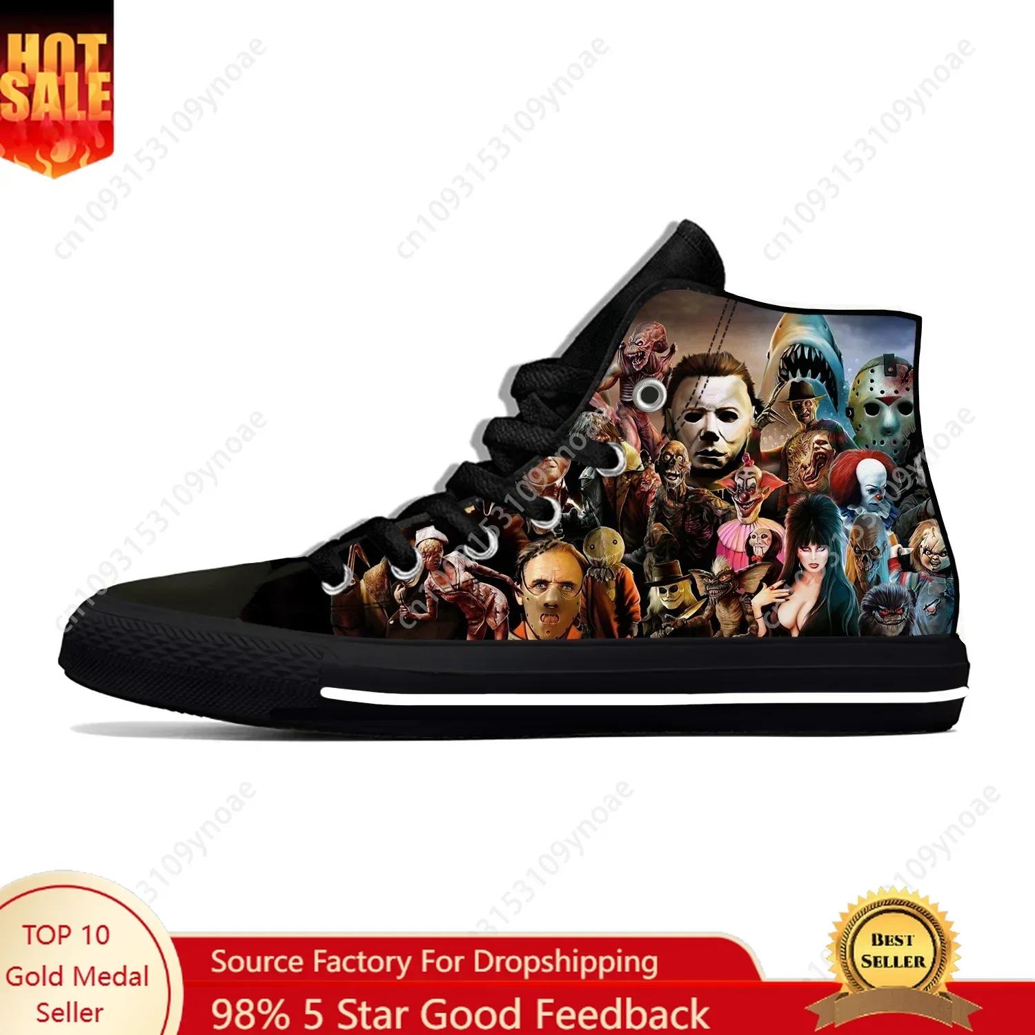 

Myer Horror Pinhead Chucky Jaws Ghostface Michael Casual Cloth Shoes High Top Lightweight Breathable 3D Print Men Women Sneakers