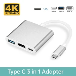 Type-C HUB USB C To HDMI-Compatible Splitter USB-C 3 IN 1 4K HDMI USB 3.0 PD Fast Charging Adapter For MacBook PC Accessories