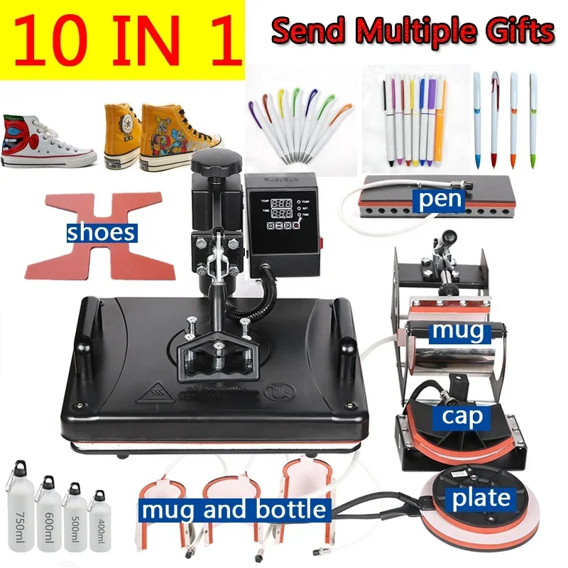 10 In 1 Heat Press Machine,Sublimation Printer/Heat Transfer Machine,Heat Press For Mug/Hat/T shirt/Phone case/bottle