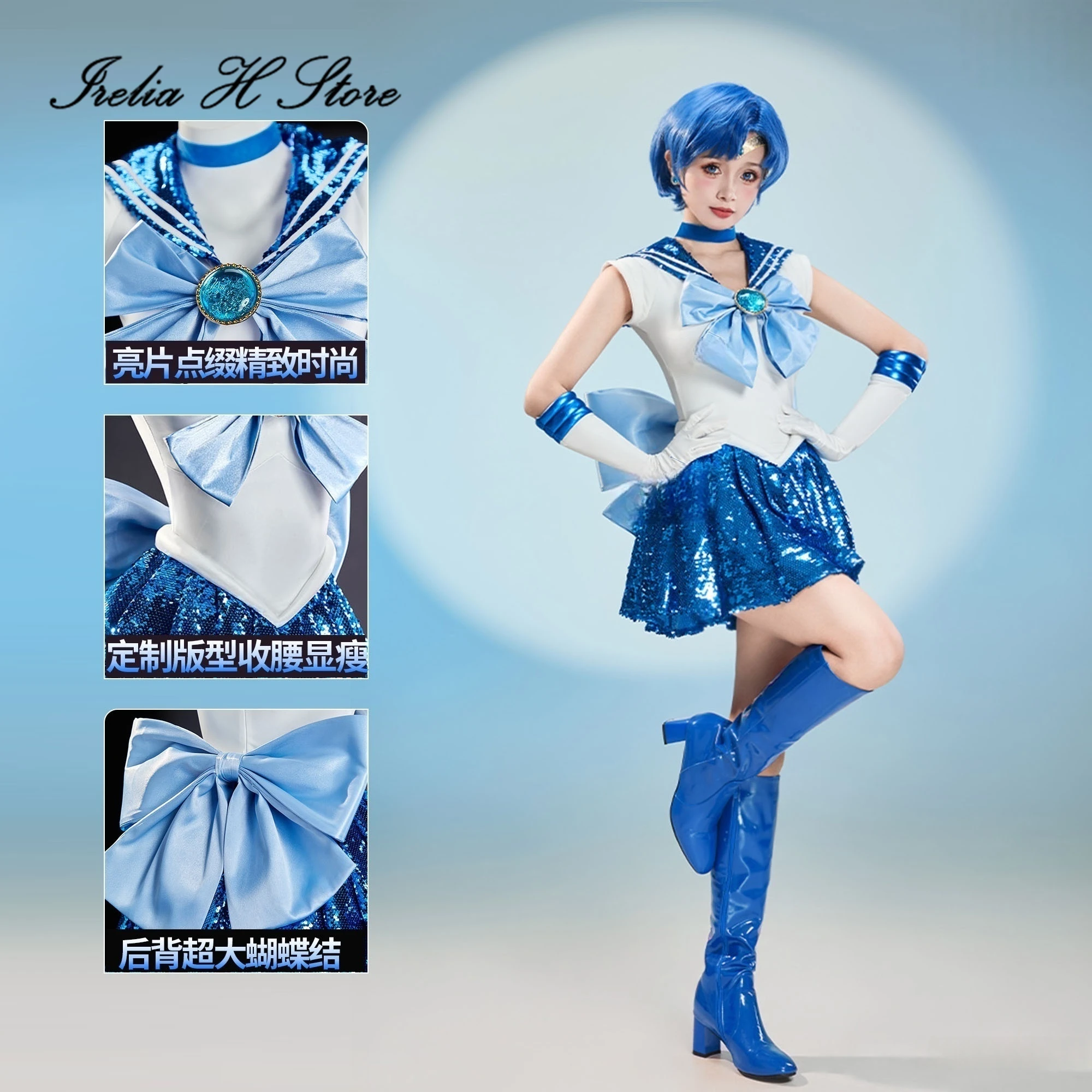 

Irelia H Store Anime Sailor Moon Mizuno Ami Cosplay Costumen Sailor Mercury Combat sailor uniform dress Halloween Costume
