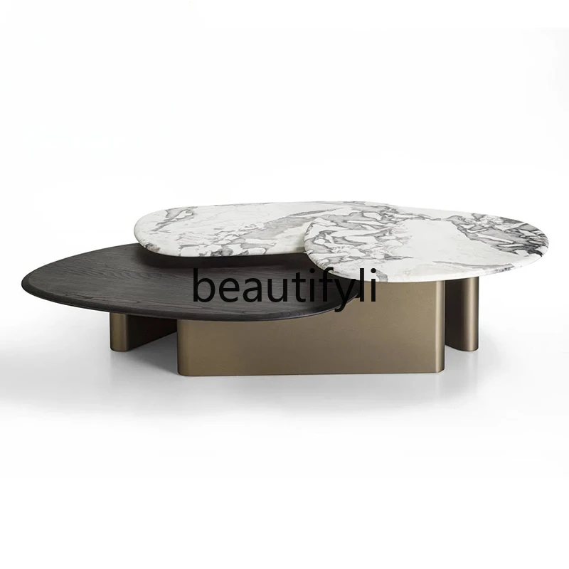 

Italian light luxury double-layer marble coffee table modern living room home special-shaped tea table