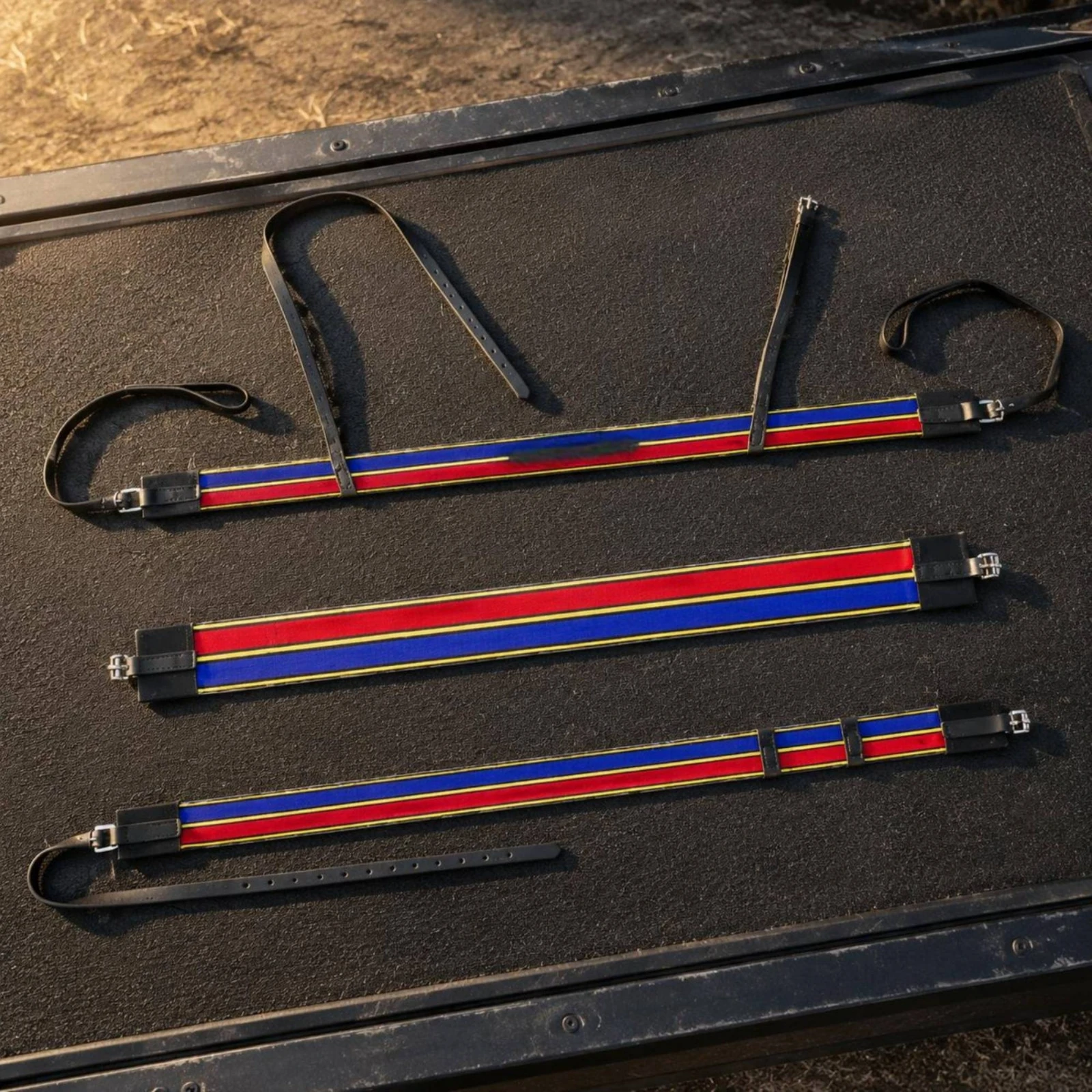 3-pieces-girth-strap-set-woven-woven-fabric-horse-riding-tack-set-surcingle-strap-adjustable-equestrian-gear-striped