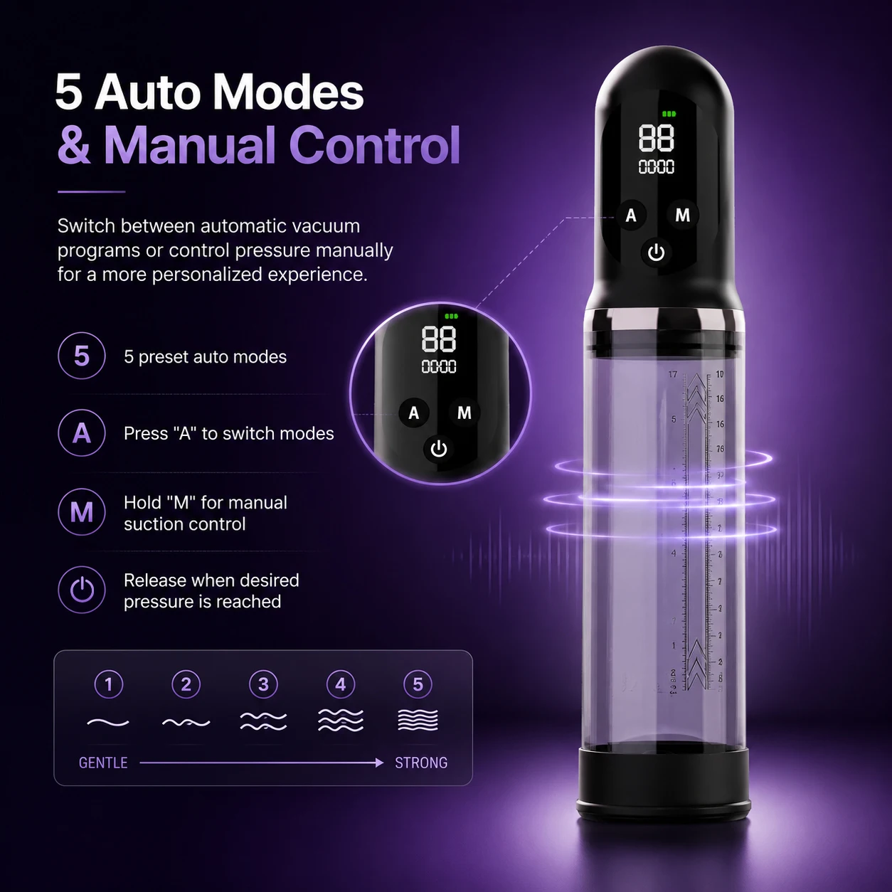 Male Masturbator Portable Penis Pump Pocket Pussy Intelligent Vacuum Penis Trainer 5 Modes Sucking Equipped with 2 Rubber Rings - view 2