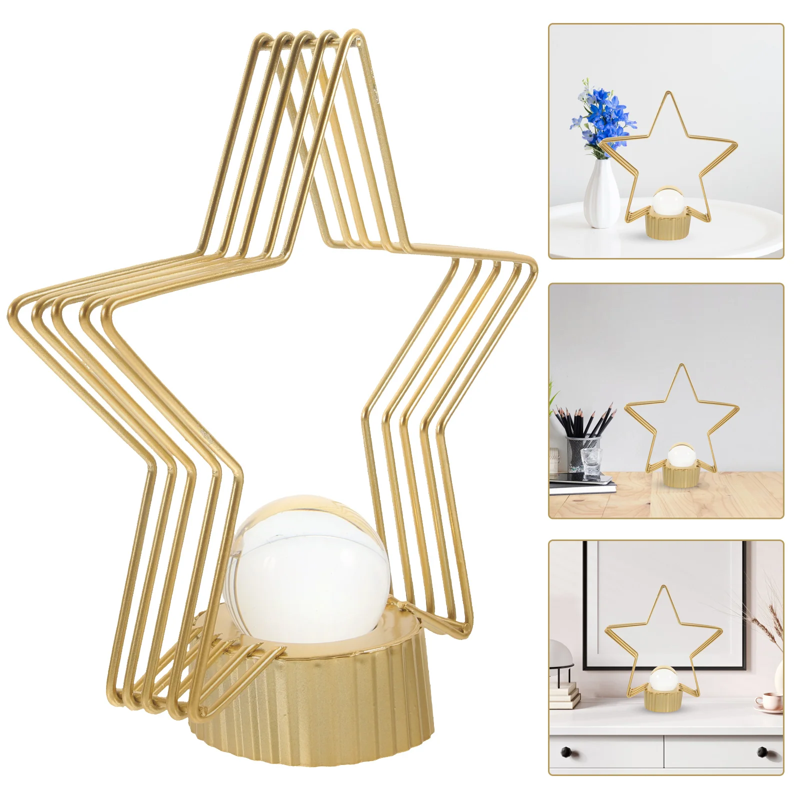 

Iron Ornaments Desk Decoration Star Craft Pentagon Stand Glass Modern Living Room Bedroom Cabinet Elegant Safe Metal