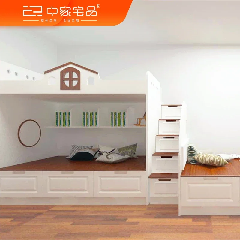 The new overall design of the room is upper and lower child and mother beds, American rural high and low tatami with ladder cabi