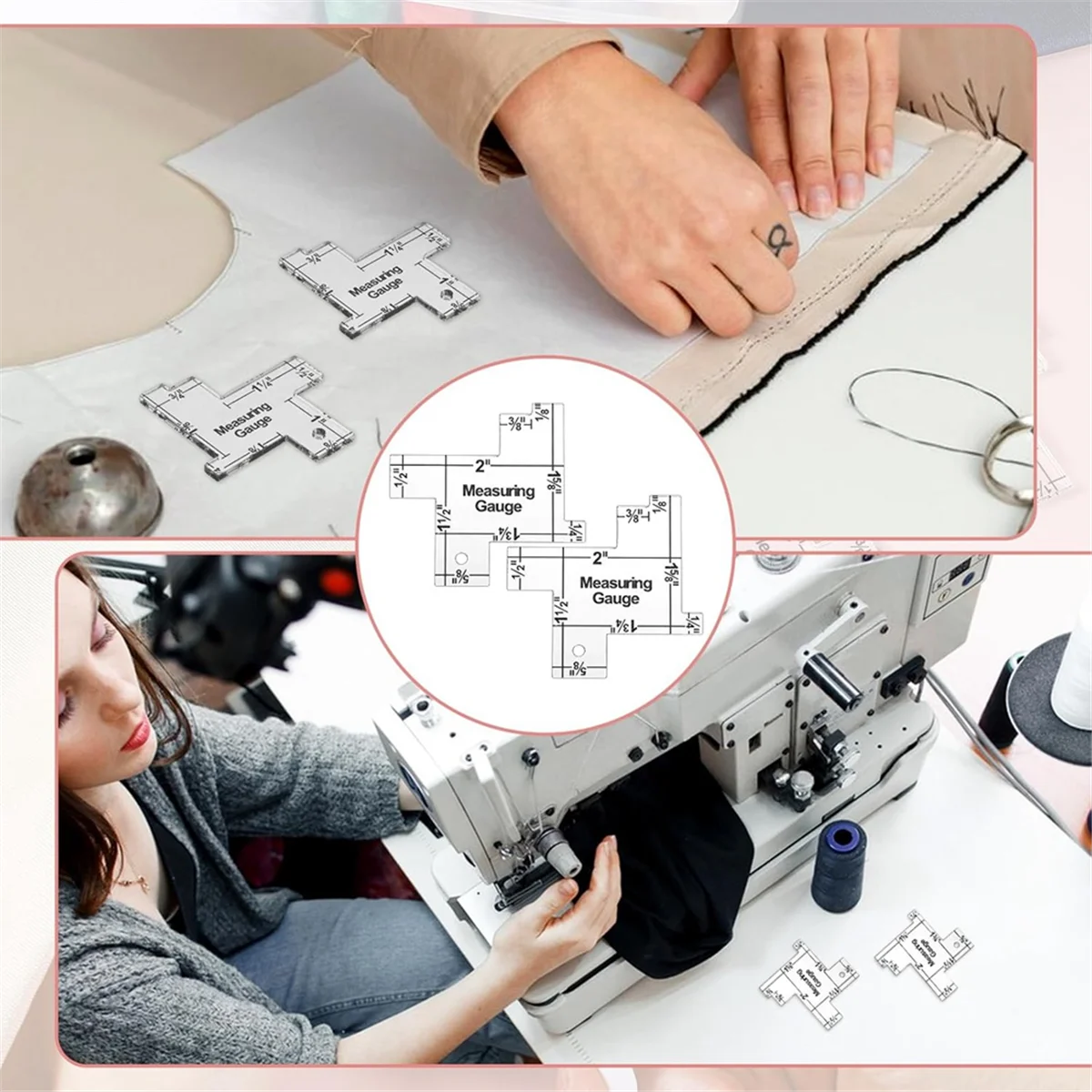 AA98 2Pcs Acrylic Sewing Gauge Seam Guide Ruler, 2.2 X 2.1 Inch Mini Sewing Ruler for Quilting, Sewing Rulers