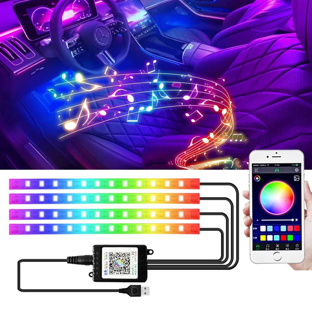 Car lights interior Neon Dual Control LED Multicolor Music Strip Light Under Dash Lighting Kit RGB Atmosphere Decorative Lamps