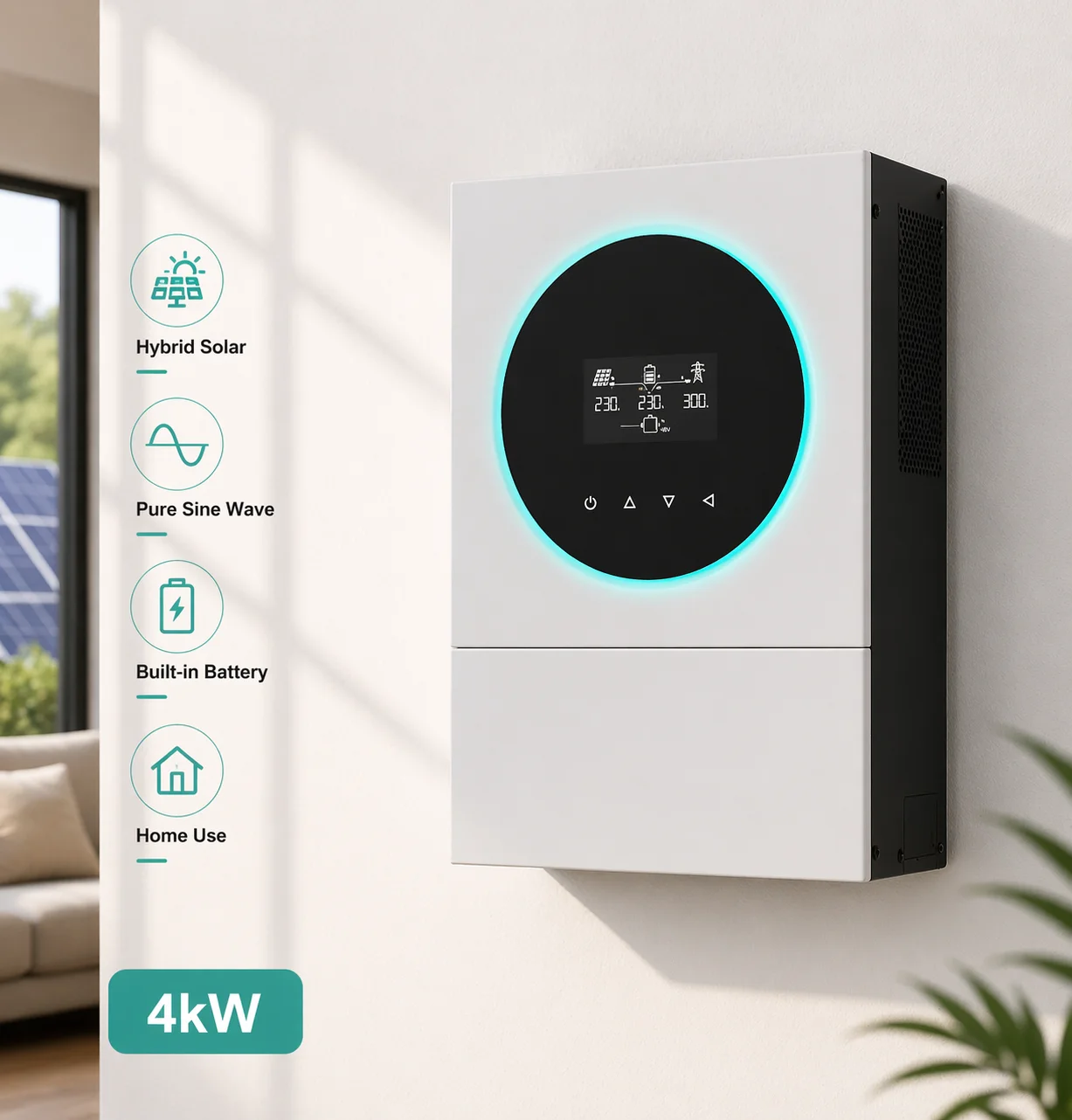 4kW Hybrid Solar Inverter Single Phase Pure Sine Wave 93 Efficiency Reliable Energy Storage System For Residential Daily Use