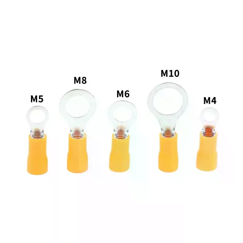 10/50 Pcs RV5.5 M4M5M6M8M10 Yellow 12-10AWG Ring Crimp Terminal Insulated Electrical Cable Wire Connector