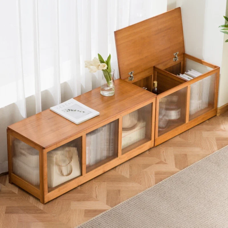 Bay window storage cabinet, bedroom balcony, low cabinet, flip over door, long tatami mat floor cabinet