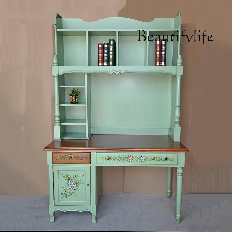 American Mediterranean Painted Desk Cabinet European Entry Lux Combined Bookcase Modern Home Writing Desk