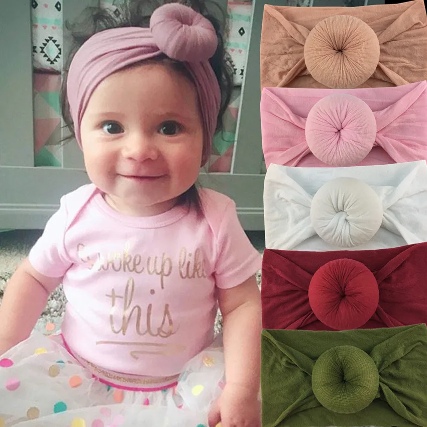 

100 Pcs Wholesale European And American Hot Selling Kids Headwear High-grade Donut Headband Soft Wide Nylon Headband Direct Sale