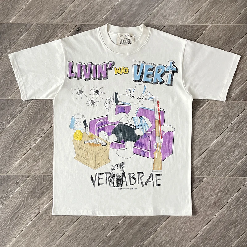 

Vertabrae T-shirt European American Loose Casual Cotton Short Sleeve Letter Cartoon Print Y2K Top Tee Real Photo