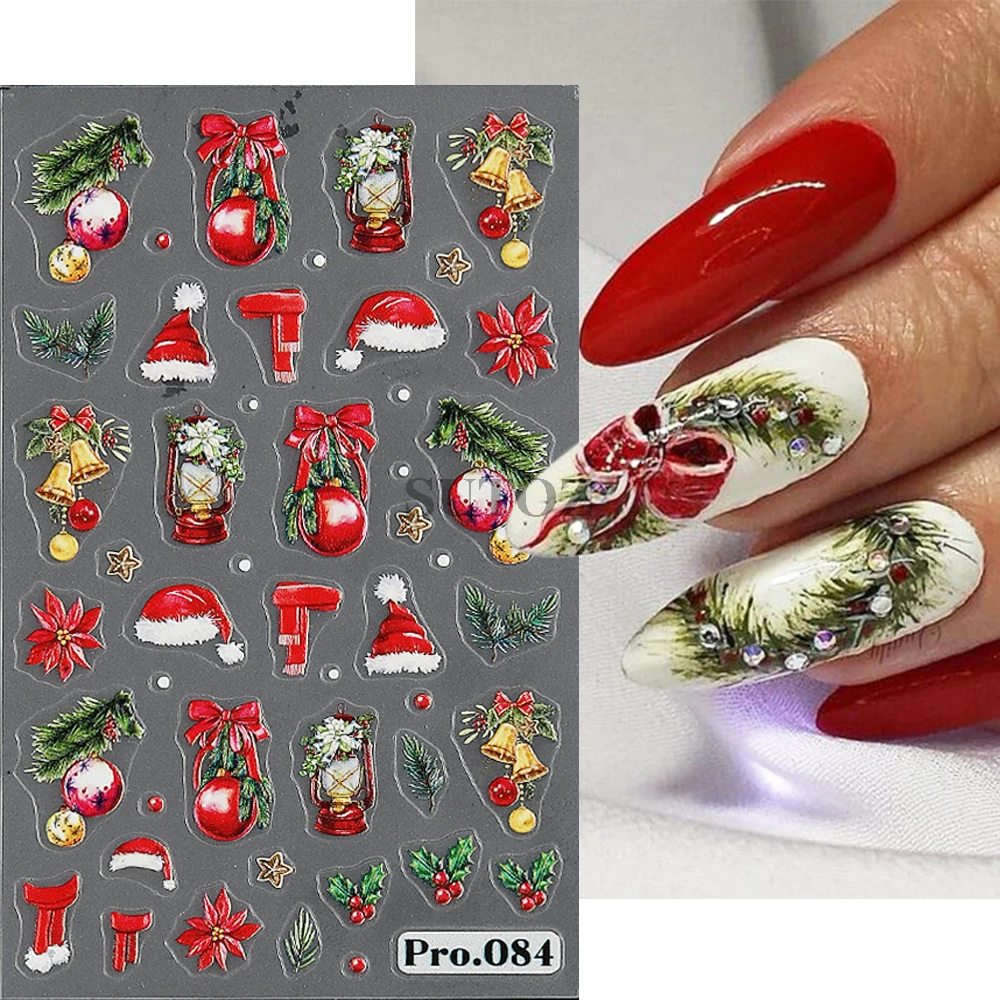 Santa Claus Nail Stickers Winter Christmas Design Nail Decals Cute Cartoon Deer Gingerbread Man Sliders New Year Manicure LEBPRO