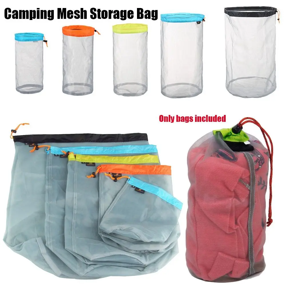 

High quality Hiking Tools Ultralight Mesh Camping Sports accessories Traveling Bags Drawstring Storage Bag Climbing organizer