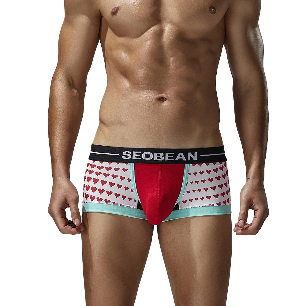 SEOBEAN Men's Ice Silk Boxer Shorts Low Waist Trendy Wave Point Square Leg Four Corner Underwear
