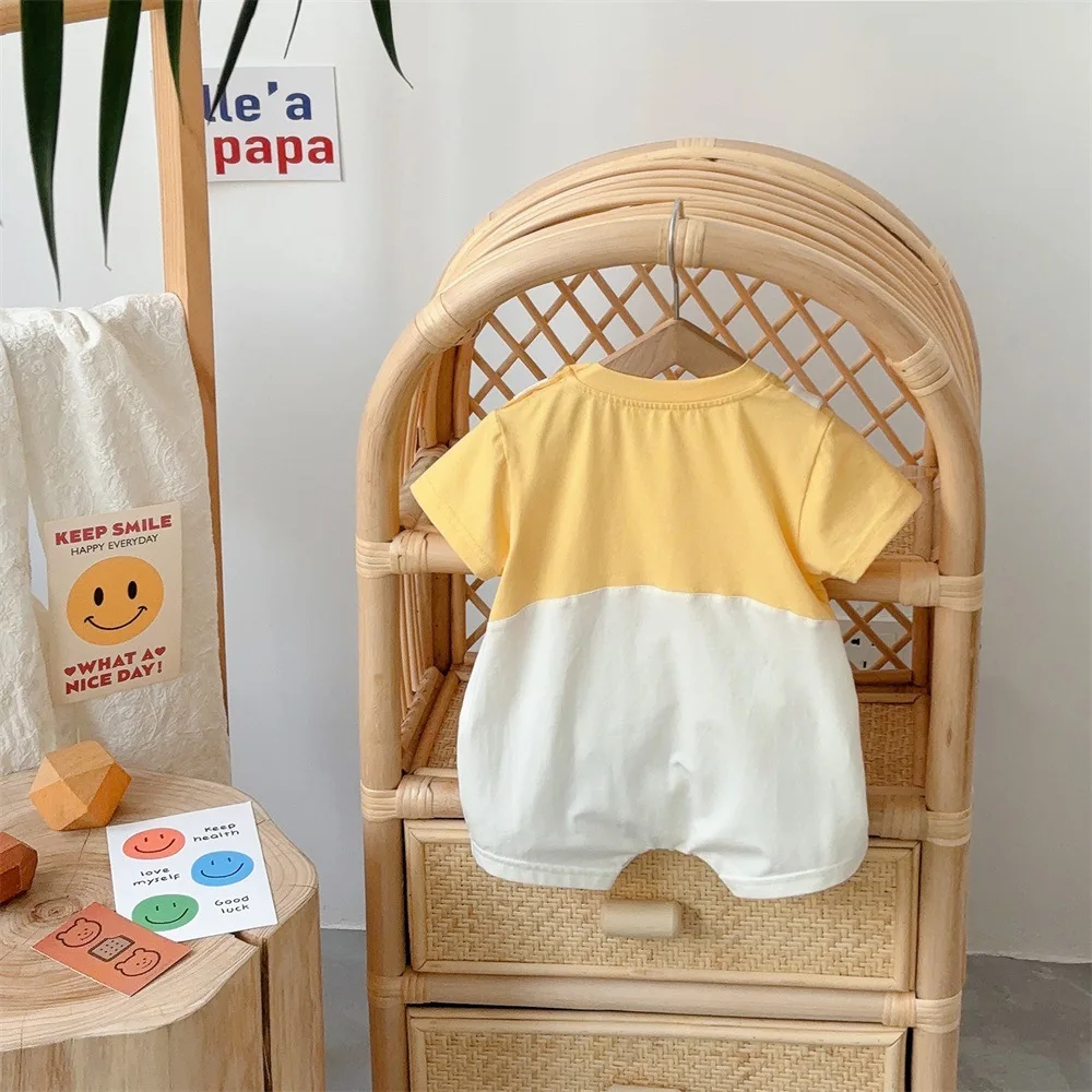 Summer Cartoon Cute Duck Color Matching Fashion Thin Breathable Short Sleeve Comfortable Baby Crawling Suit