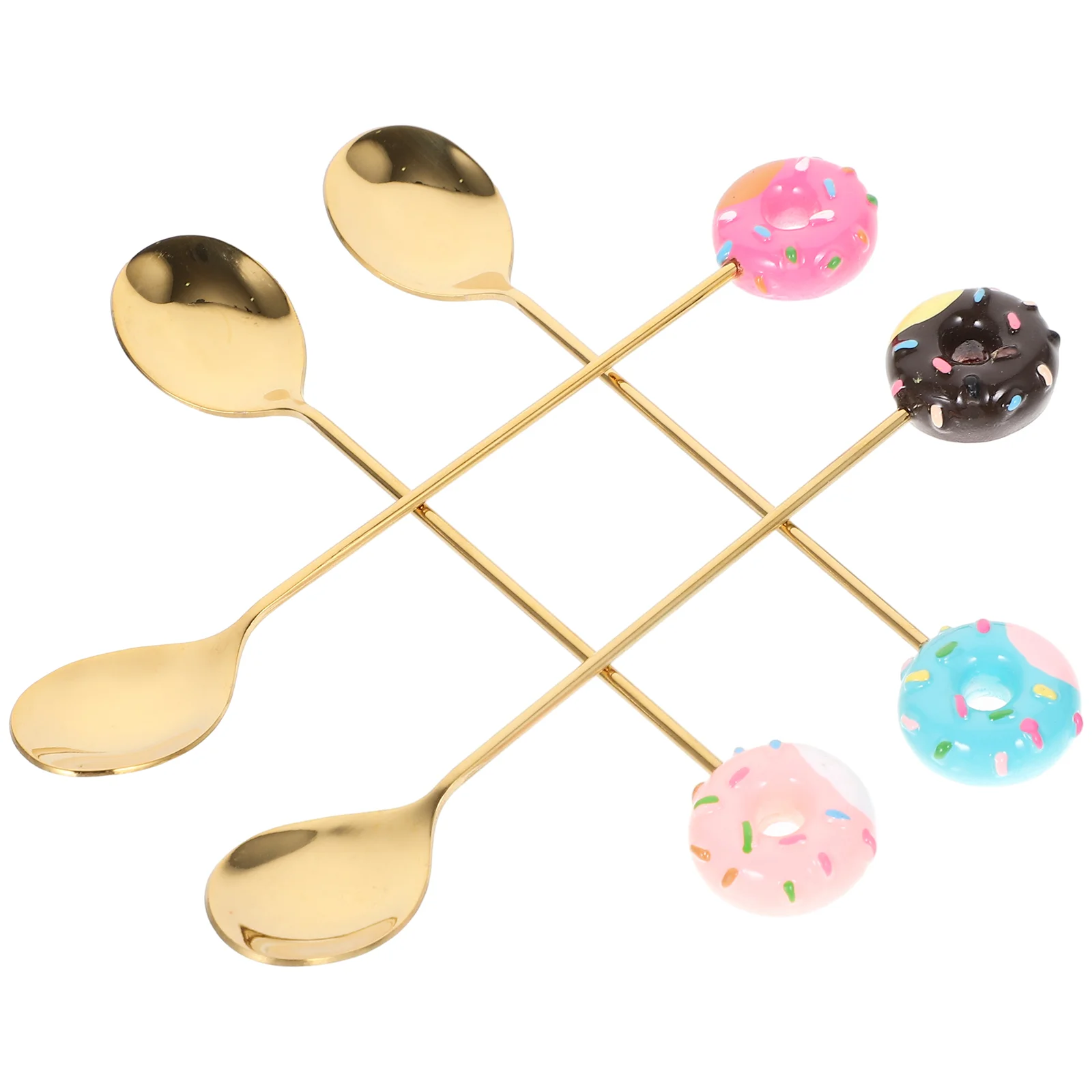 4 Pcs Stainless Steel Spoon Donut Macaron Dessert Kids Set 4pcs Spoons Home Coffee Scoop Ice Cream Resin Mixing Child