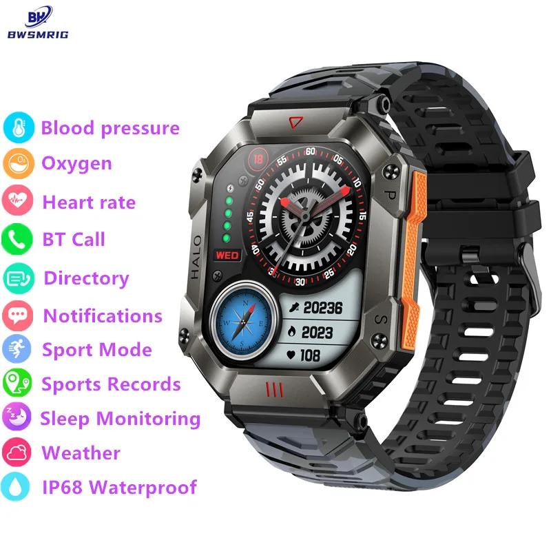 

New Men's Smart Watch Bluetooth Call IP68 Waterproof Blood pressure Heart Rate Sleep Monitoring Outdoor Sport Smartwatch Men