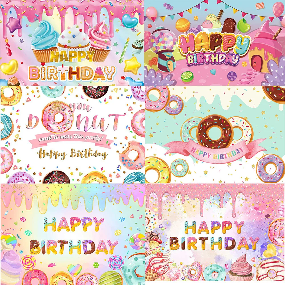 

Cartoon Donut Ice Cream Background Cloth Children's Birthday Party Decoration Photography Background Props Boys And Girls Gifts