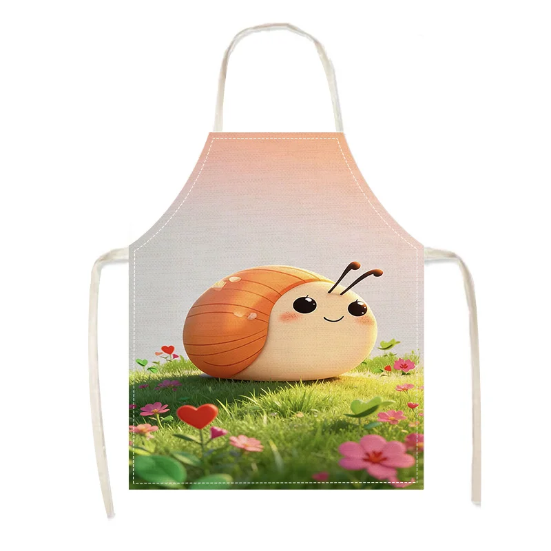 

1pc 2D Cute Snail Apron Linen Kitchen Baking Cooking Garden Party Funny Animal Design Adjustable Neck Strap Home Use