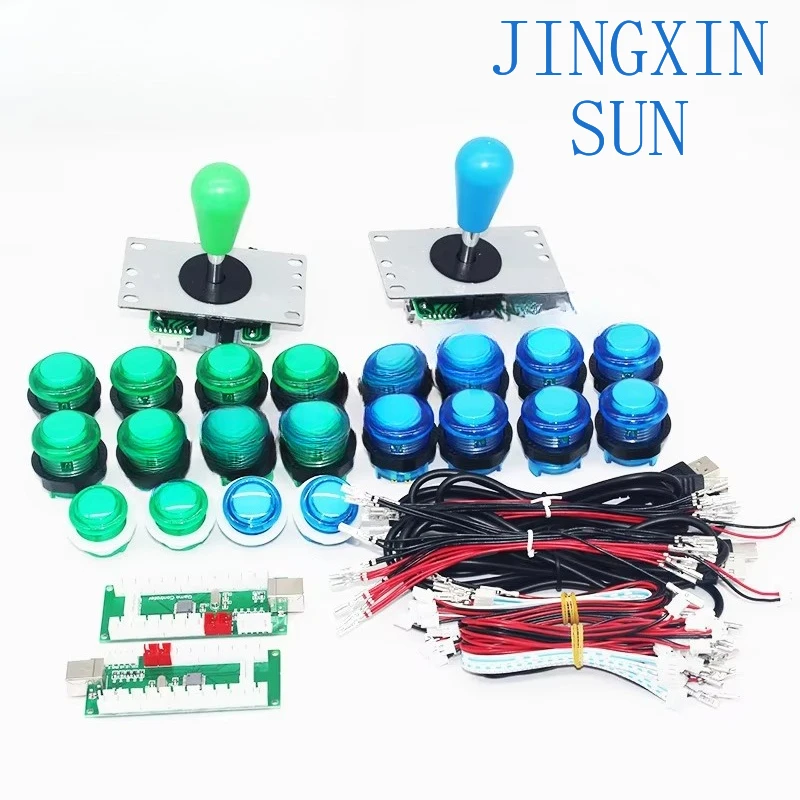 2player Arcade Game DIY kit for  2 Player USB Encoder 8 Way Classic Arcade Joystick with 28mm LED Chrome Arcade Push Button