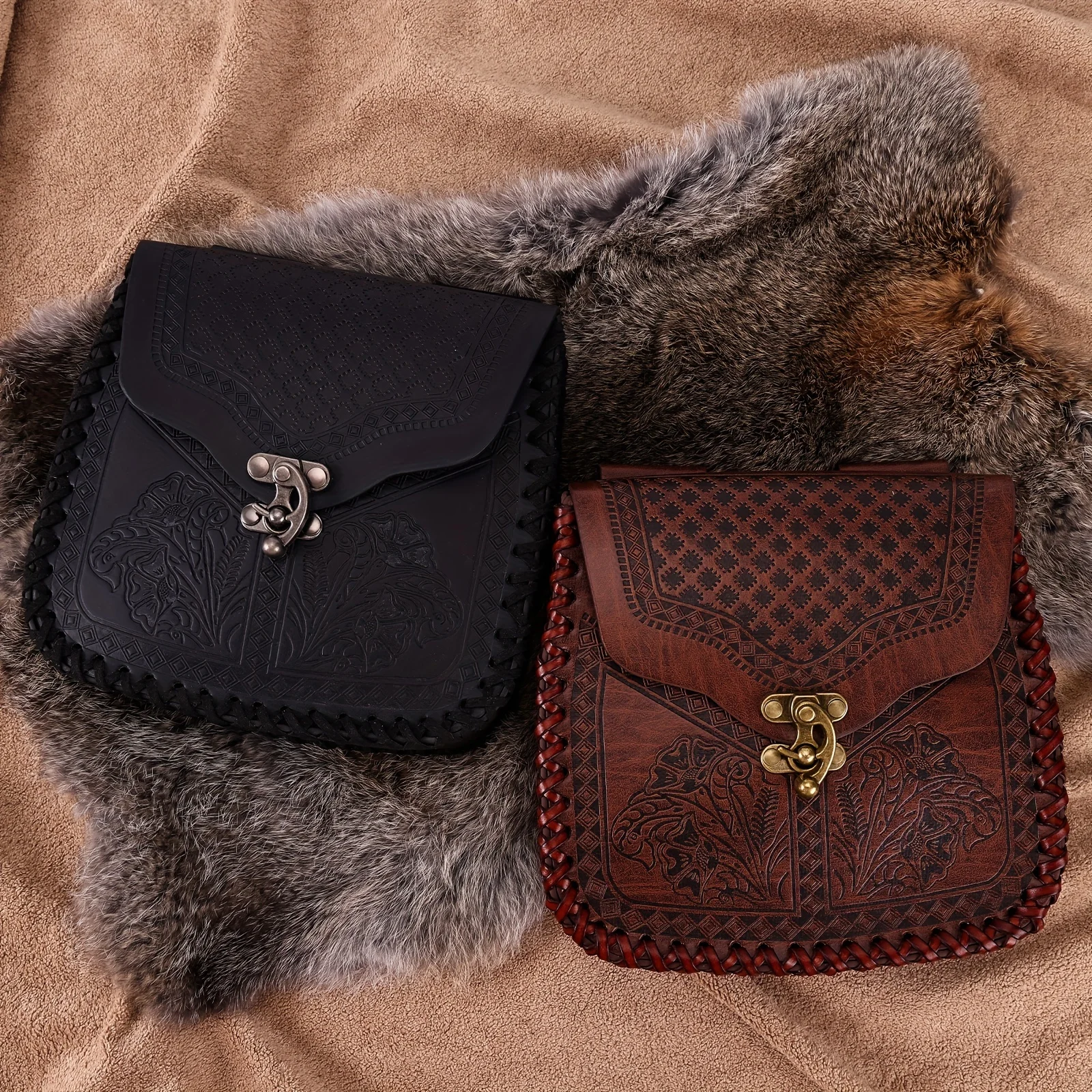 Medieval Faux Leather Drawstring Pouch Retro Nordic Portable Coin Purse Vintage Belt Pouch Dice Bag For LARP Ren Faire Accessori