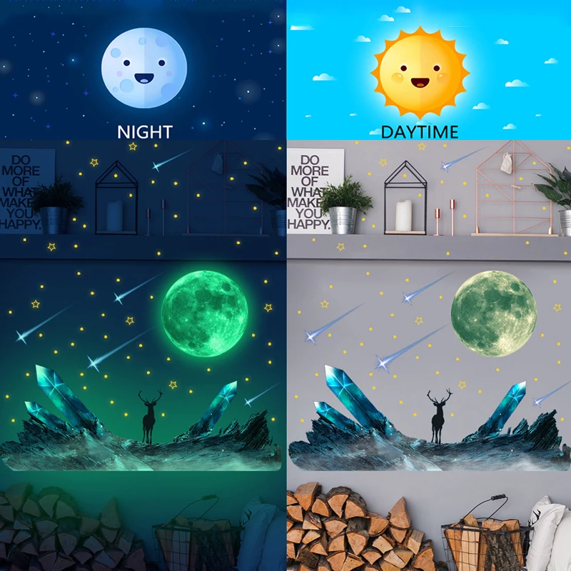 DIY Glow-in-the-Dark Star and Moon Wall Decals: PVC Glow-in-the-Dark Space Stickers, Perfect for Kids\' Bedrooms and Home Decor
