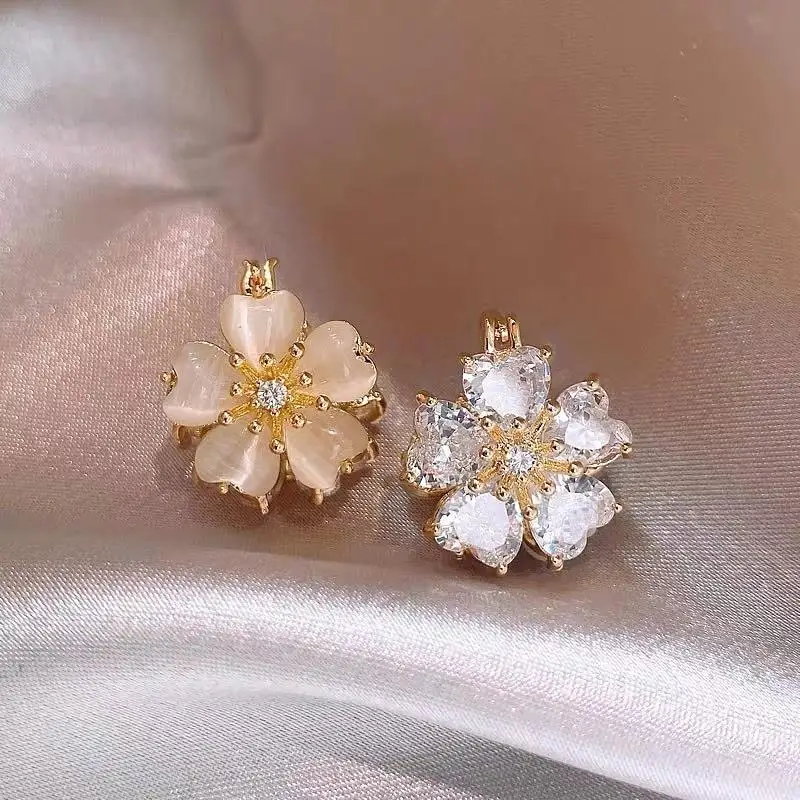 Gorgeous Gold-Plated Copper Silver Needle Hypoallergenic Zircon Double-Sided Flower Earrings for Women Girls Wholesale