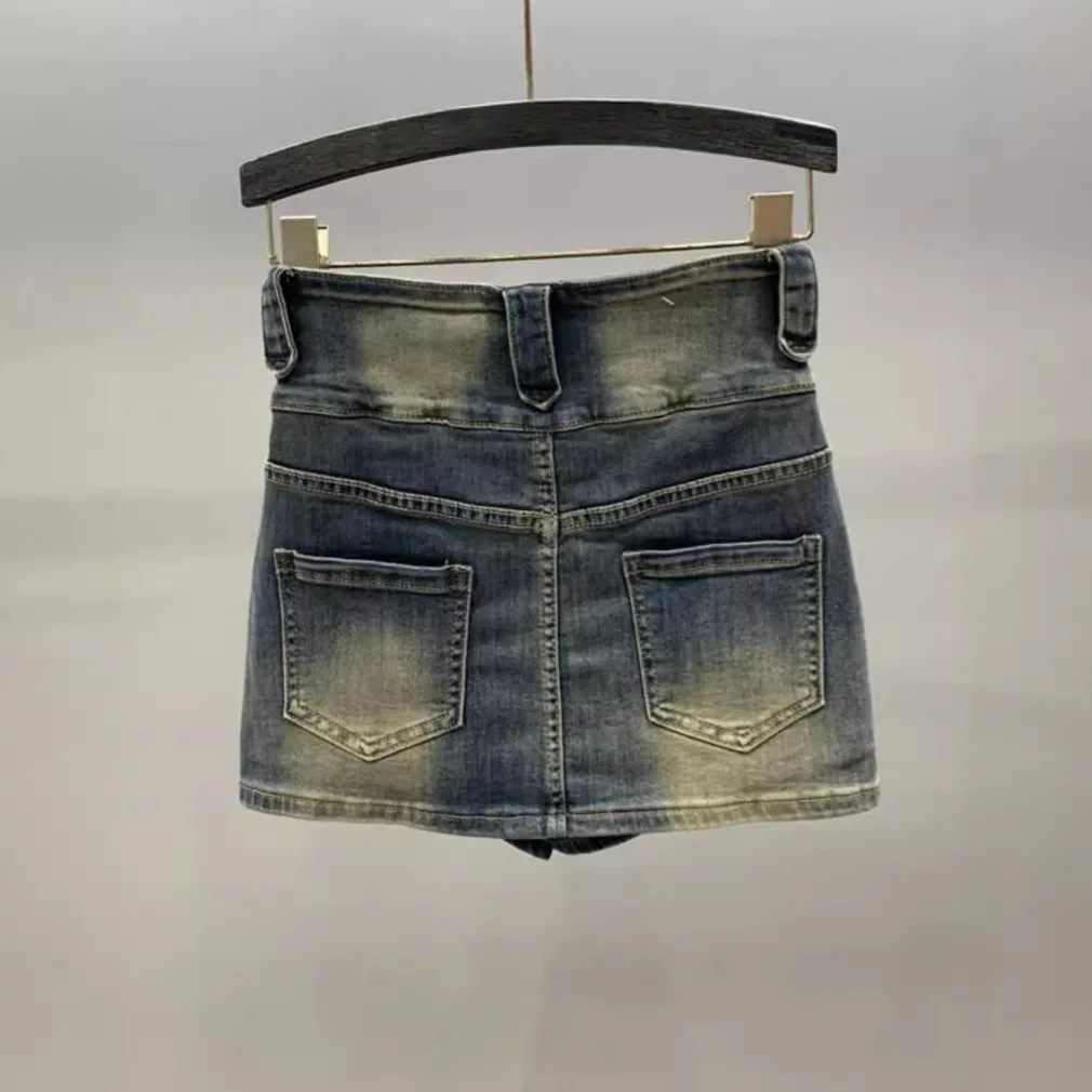 ZOCI-saia jeans de cintura alta para mulheres, meia saia apertada para quadril, exposição curta para meninas, tornar velho, verão