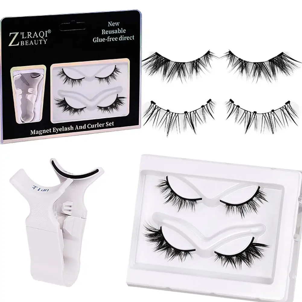 2pairs Natural Magnetic Eyelashes Natural Look Short Magnetic Reusable With Applicator Eyelashes Kit Z2A0