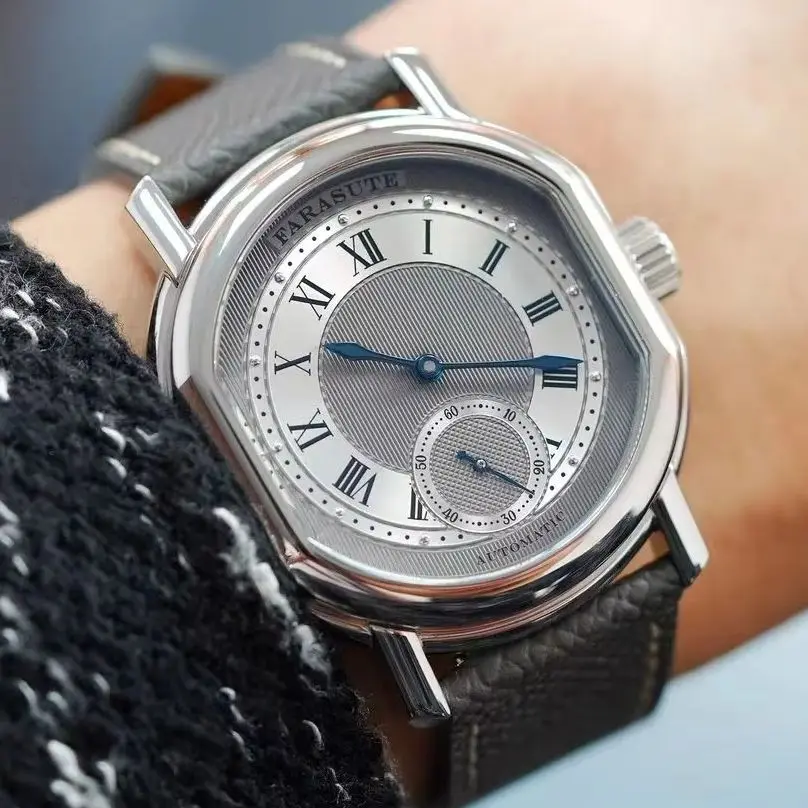 FARASUTE Men Automatic Watch 38mm Mechanical Wristwatch Oval Case Sapphire Mirror Waterproof Roman Scales Peacock Mov