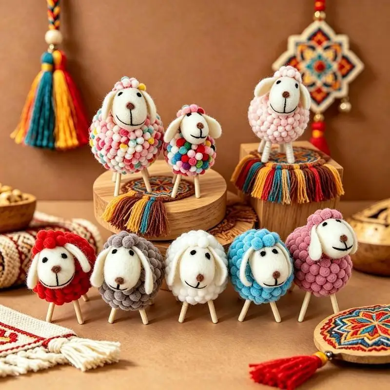 Handmade Felt Sheep Ornament Cute Mini Wool Lamb Figurine for Tabletop Decor Kids Room Decoration Small Gift