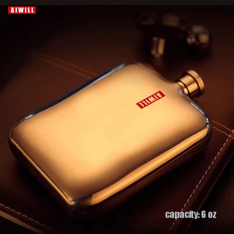 AIWILL Beautiful Gift High Quality Mirror Face Free Funnel 304 Stainless Steel 6 oz Mini Outdoor Pocket Hip Flask for Man