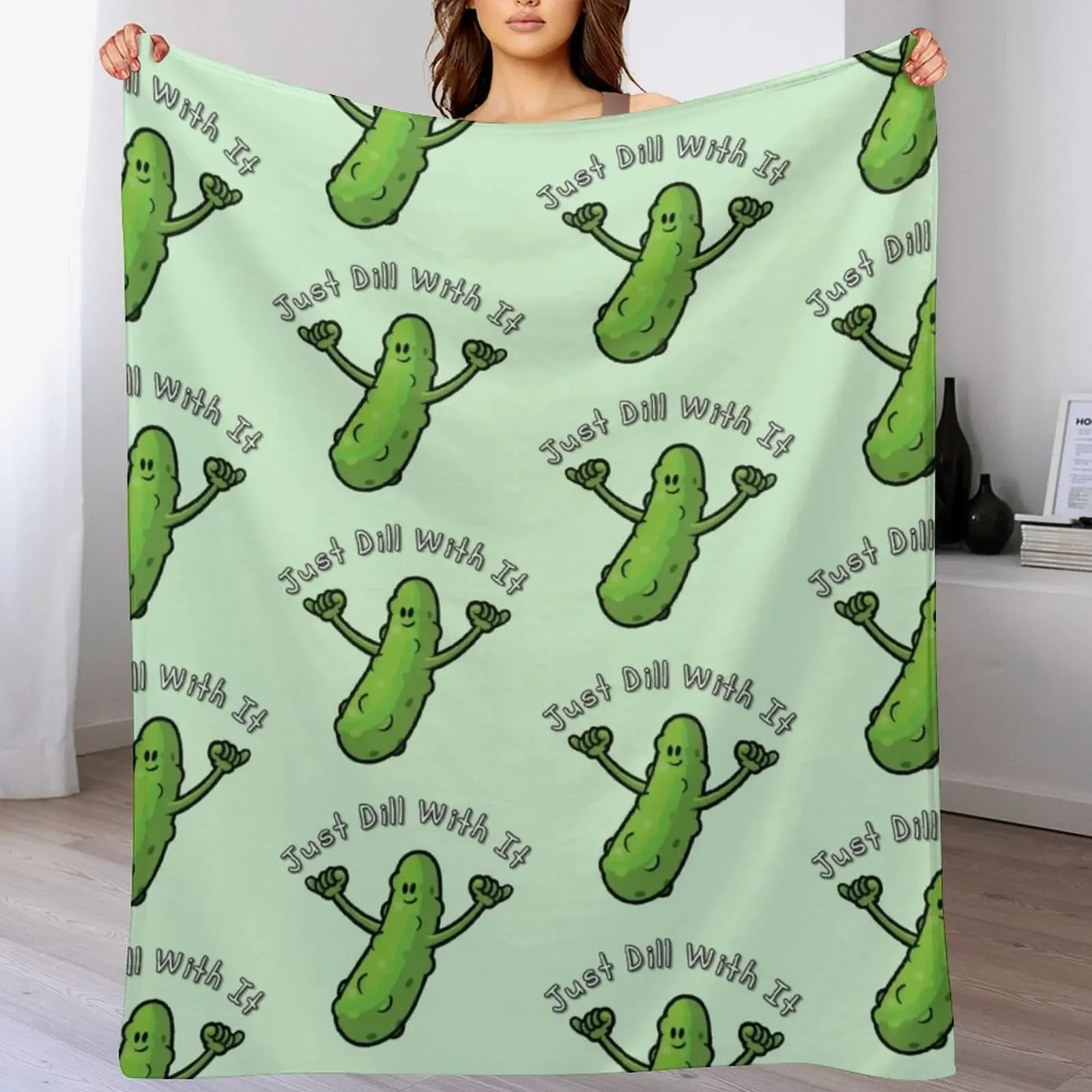 Just Dill With It Funny Cartoon Pickle Throw Blanket Blankets For Bed Heavy Blankets