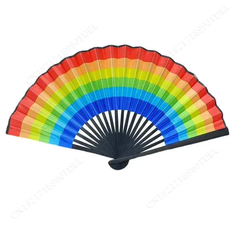 مروحة عظم خيزران كلاسيكية قابلة للطي ، مراوح يد سوداء ، تبريد قوس قزح ، مروحة محمولة باليد ، أداء مهرجان ، مراوح رقص ، طباعة ، 23 أو