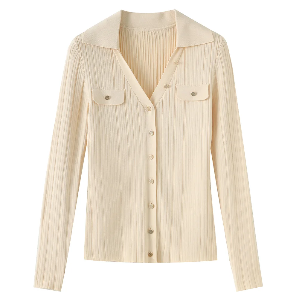 

Вязаный кардиган в корейском стиле, укороченный женский укороченный кардиган, новинка весны и осени 2025 года, с v-образным вырезом и длинными рукавами, утягивающий универсальный трикотаж, женские топы