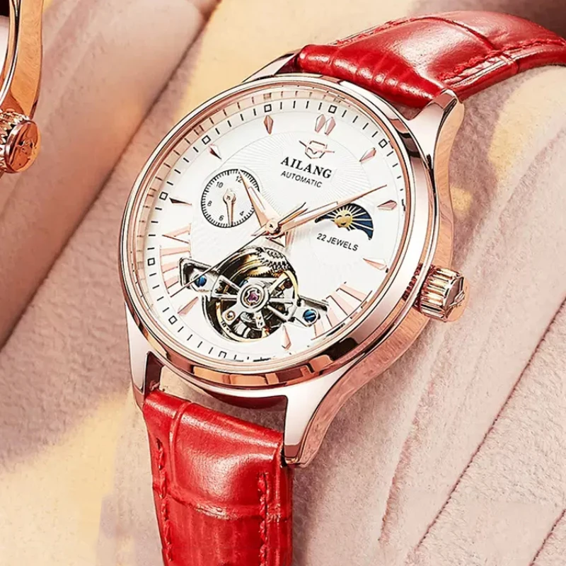 Dropshipping 2024 Automatic Mechanical Women's Watch Luxury Waterproof Ladies Skeleton Tourbillon Wristwatches Relogio Feminino