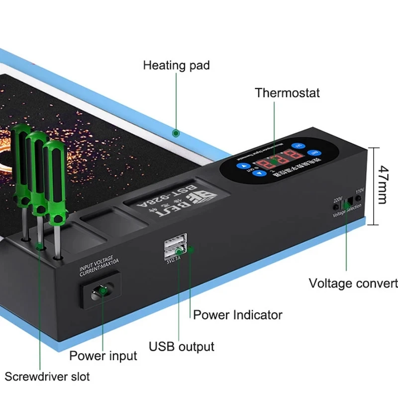 BST-928A 350W Heating Pad for LCD Screen Separator With LED Dustproof Display Light for Phone Tablet Screen Separation heat Pad