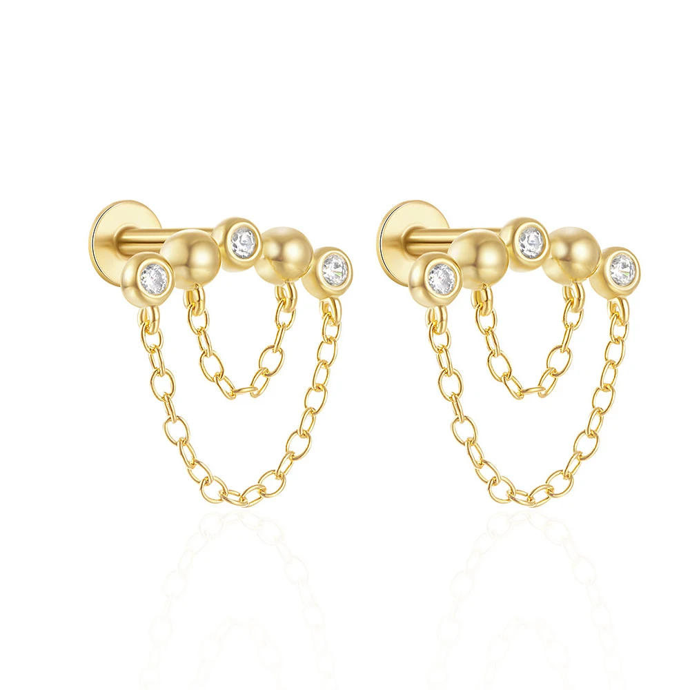 

TKJ 925 Sterling Silver Stud Earrings Women's Tassel Dangle Helix Cartilage Piercing Earring Engagement Wedding Bridal Jewelry