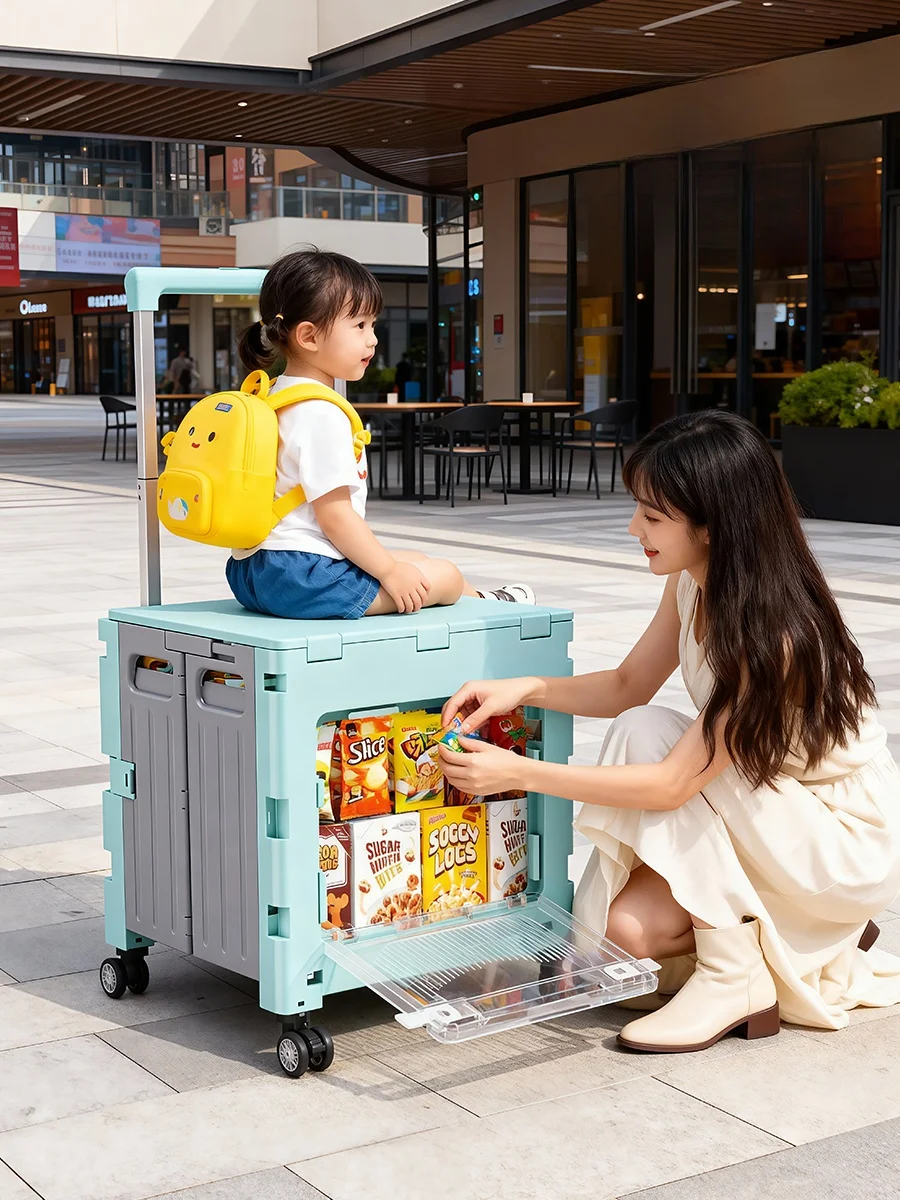 ポータブル折りたたみショッピングカート小型牽引カート屋外キャンプ街頭販売フロントドア開口部プルロッド車家庭用