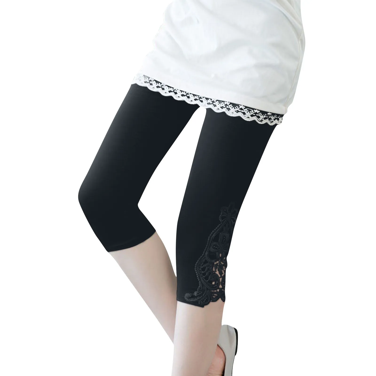 Women's Summer Hollow Fashion Casual Outer Bottoming Trousers Casual Fitness Pants Comfortable Breathable Solid Lace Capris