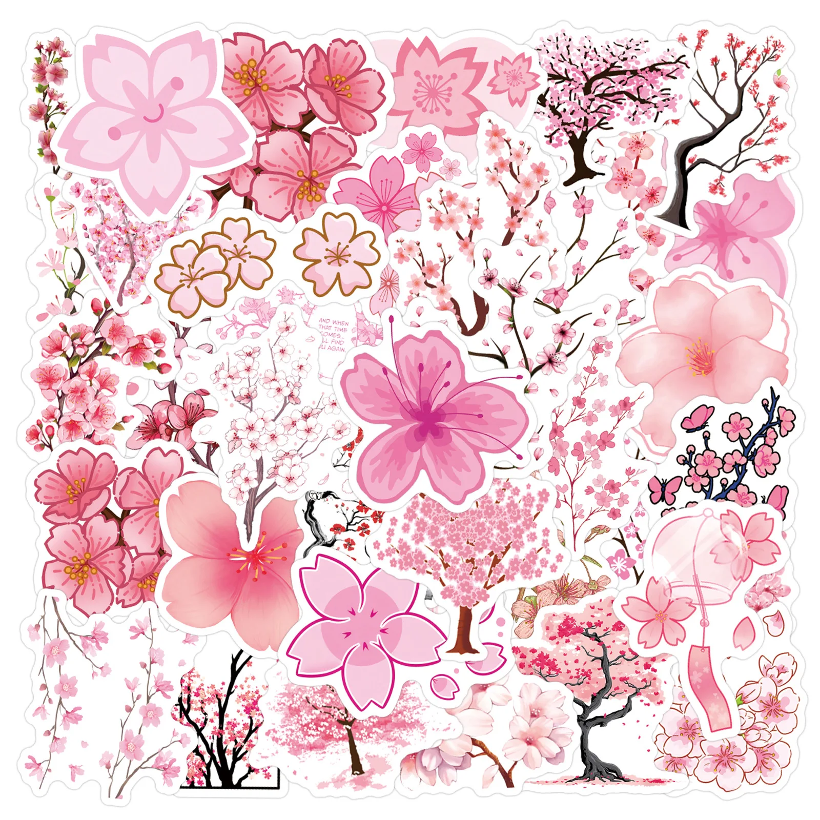 

55PCS Sakura Branches Flowers Bouquet DIY Doodle Decorative Laptop Skateboard iPad Guitar Waterproof Sticker Children's Toys