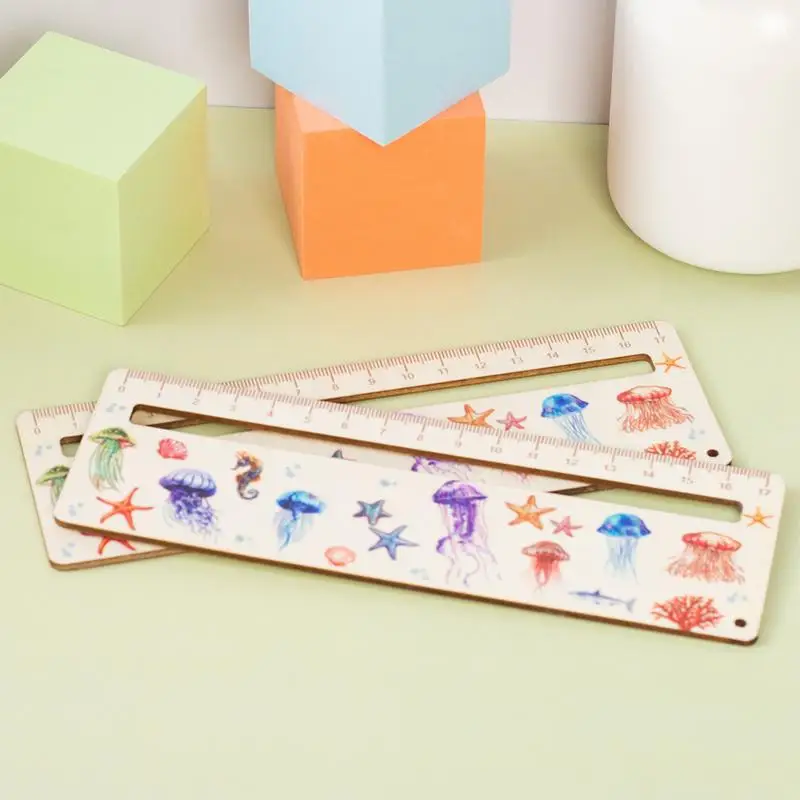 Reading Tools For Kids Cute Wooden Student Ruler 3 PCS Wood Reading Tracking Rulers Classroom Supplies Jellyfish Flower Planet