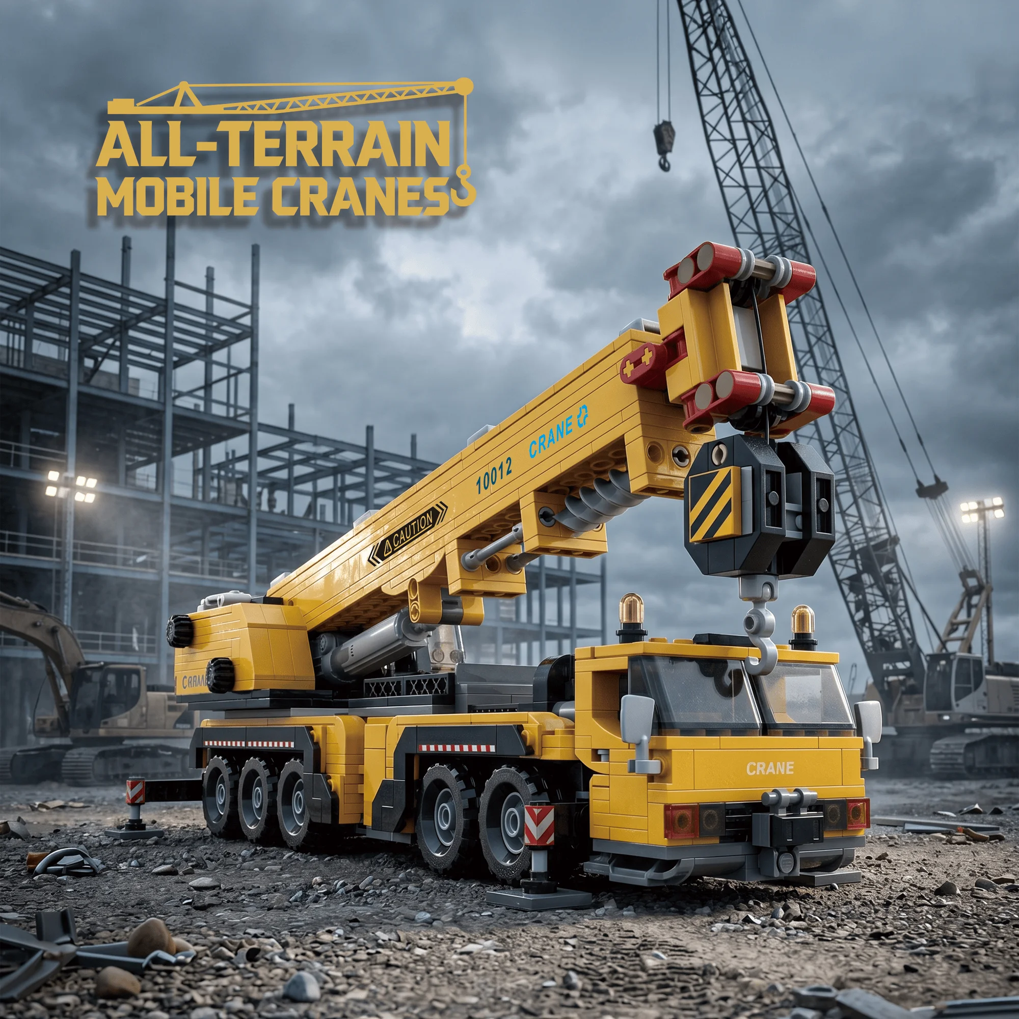 All-Terrain Mobile Crane 989Pcs Yellow Black Engineering Building Blocks Movable Boom Outriggers Vehicle Bricks Compatible Lego