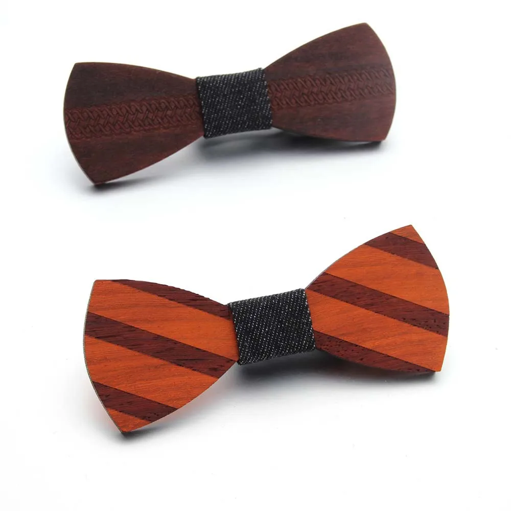 SOMESOOR Classical Brown Wooden Bowtie For Mens Wedding Handmade Carved Wood Neck Ties Adjustable Strap Vintage Gravata Corbatas