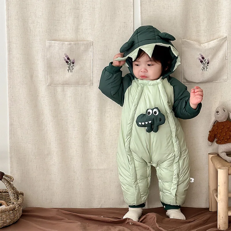 

Baby Clothes Winter Bodysuits & One-Pieces Padded Warmth Newborn Toddler Jumpsuits Cute Hooded Dinosaur Modeling Infants Romper