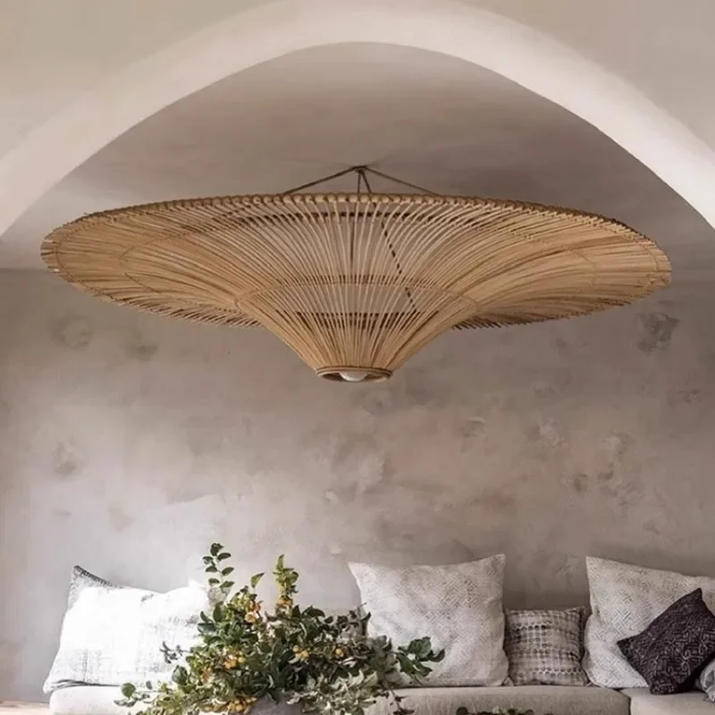 

Japanese Wabi-sabi Chandelier Retro Living Room Bedroom Dining Room Rattan Garden Pendant Lamp Hotel Southeast Rattan Lights